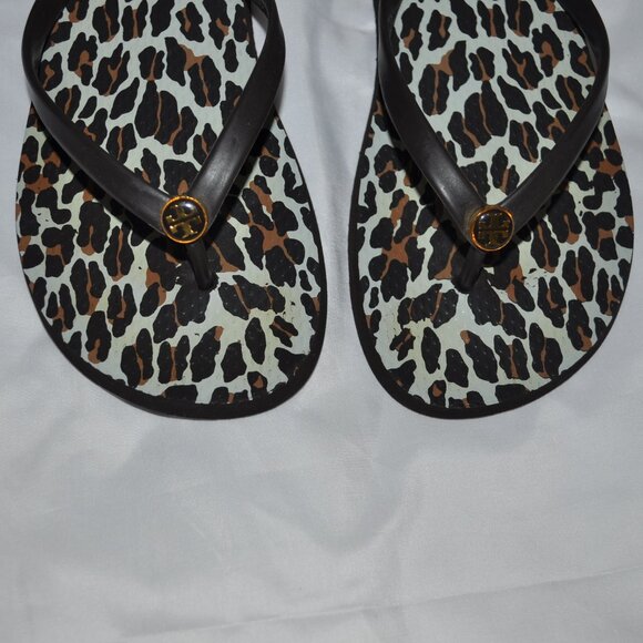 Tory Burch PVC Flip Flops Thong Sandals Leopard Size 11 Women's Summer Shoes - Picture 3 of 5
